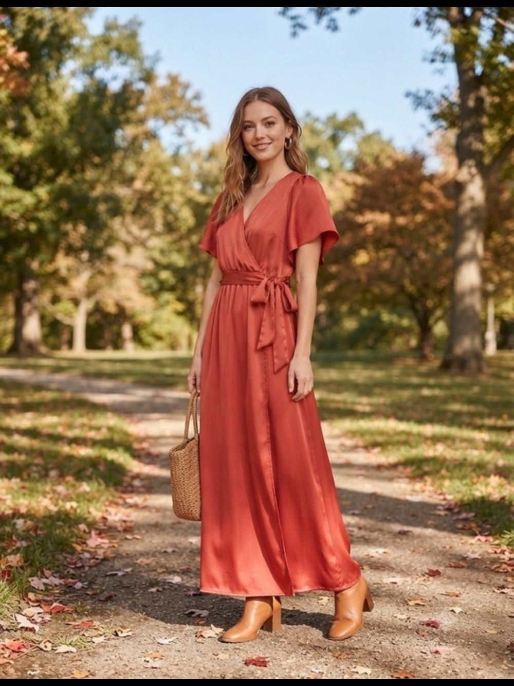 Baltic Born Rust Orange Wrap Maxi Dress with Tie Waist
